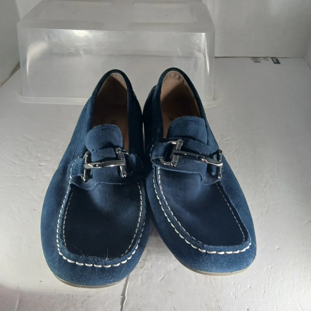 Alfani James Loafers 10.5M Navy Blue Suede Bit Driving Shoes Preppy Nautical
